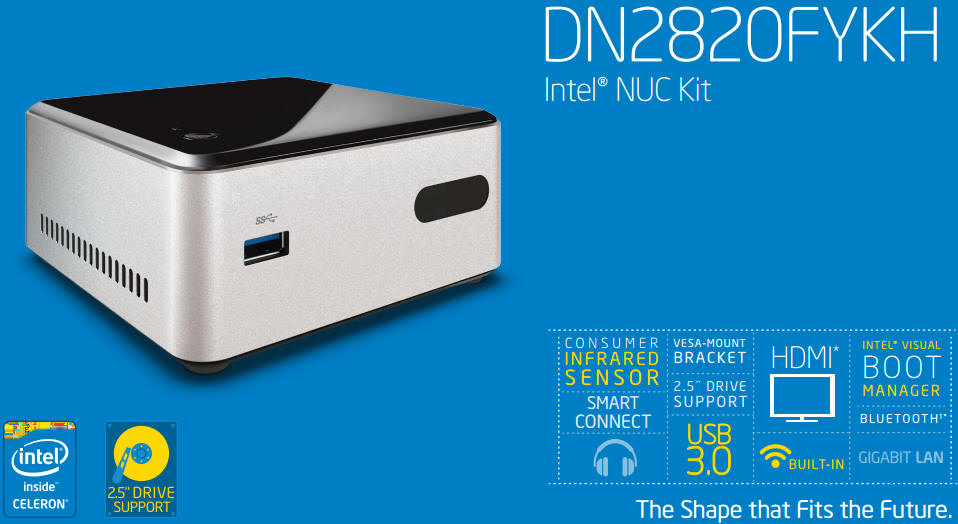 Intel DN2820FYKH NUC Kit BOXDN2820FYKH0 Green pc media center home